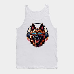 Belgian Tervuren Smiling DJ with Headphones and Sunglasses Tank Top